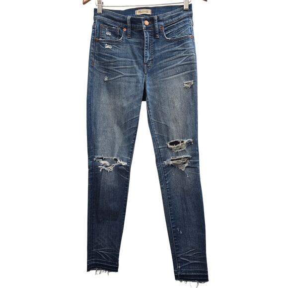 Madewell Jeans Women 27 Blue Skinny High Rise Stretch Destroyed Distressed Denim - Picture 8 of 13